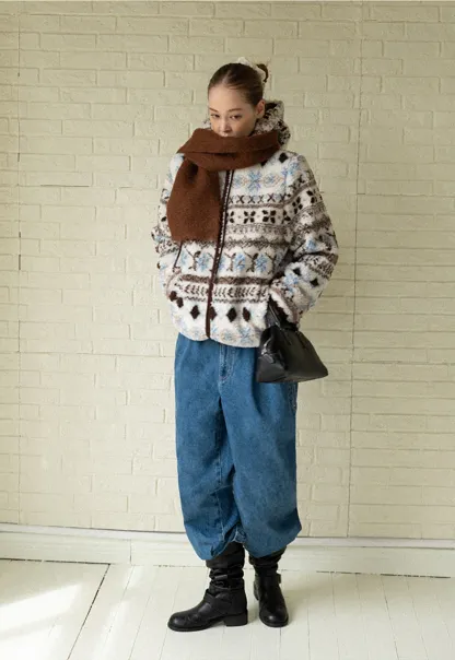 Women Patterned Fleece Jacket with Hood