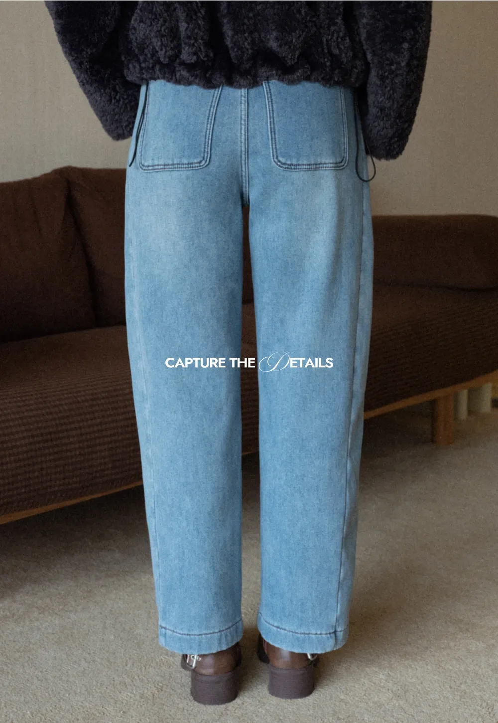 Wide-Leg Denim Jeans with Belt and Charm Detail