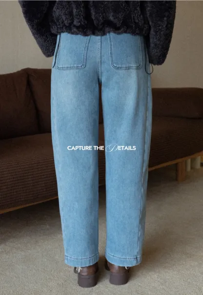 Wide-Leg Denim Jeans with Belt and Charm Detail