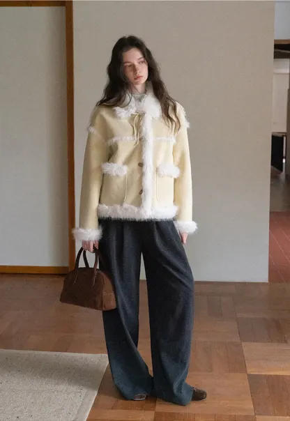 Faux Suede Jacket with Faux Fur Trim