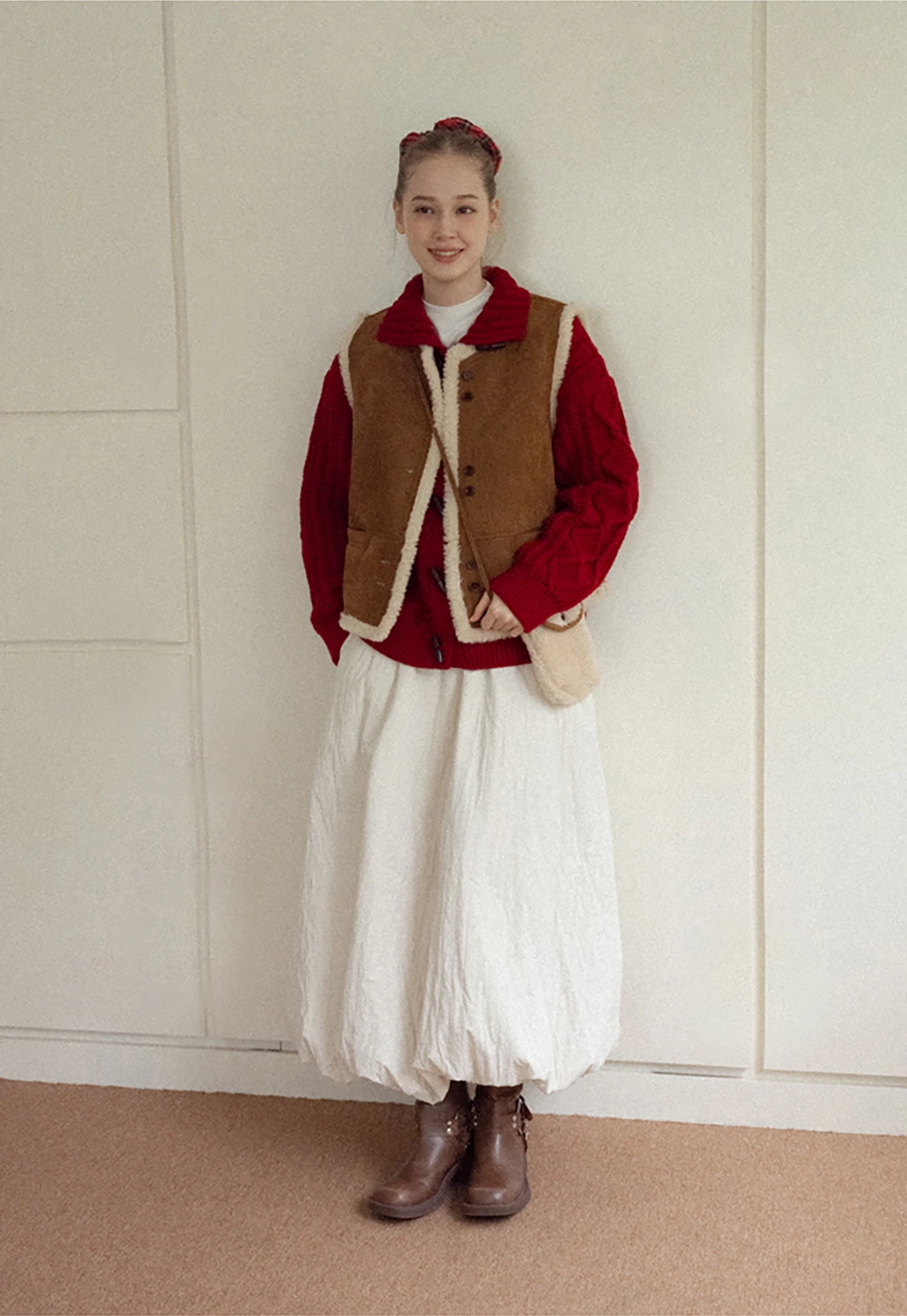 Elastic Waist Textured Puff Midi Skirt