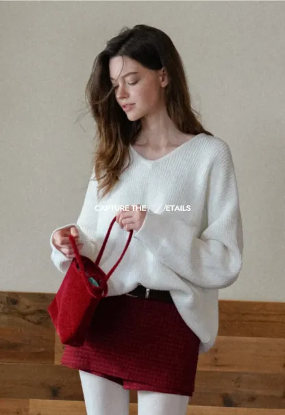 Ribbed V-Neck Knit Sweater