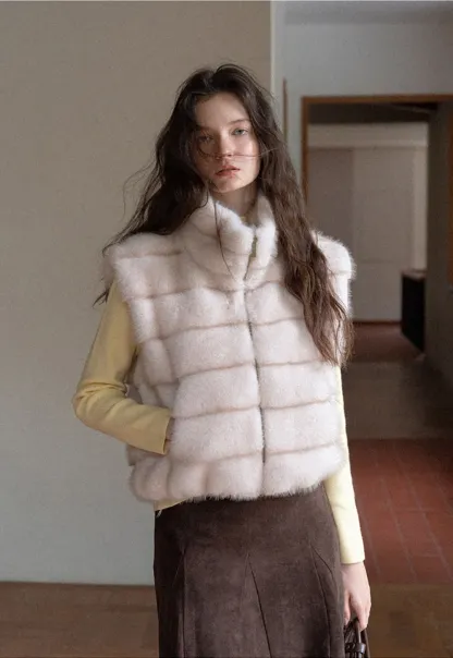 Layered Fuzzy Stand-Collar Vest