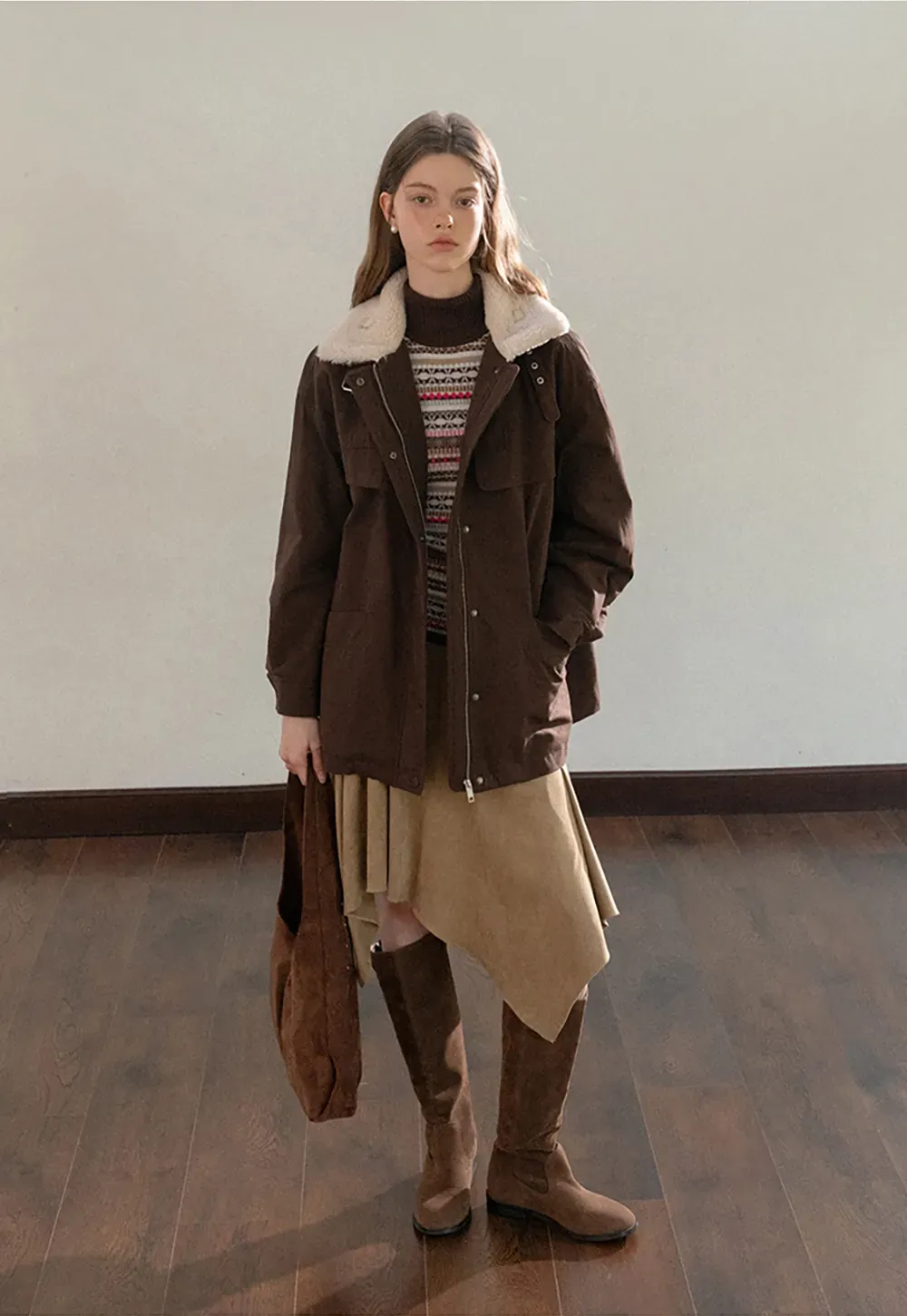 Striped Fair Isle Turtleneck Knit Top