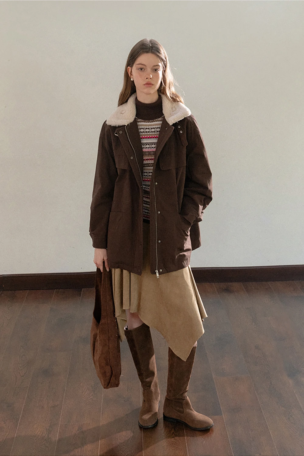 Knitted Turtleneck Top with Colorful Nordic Stripes