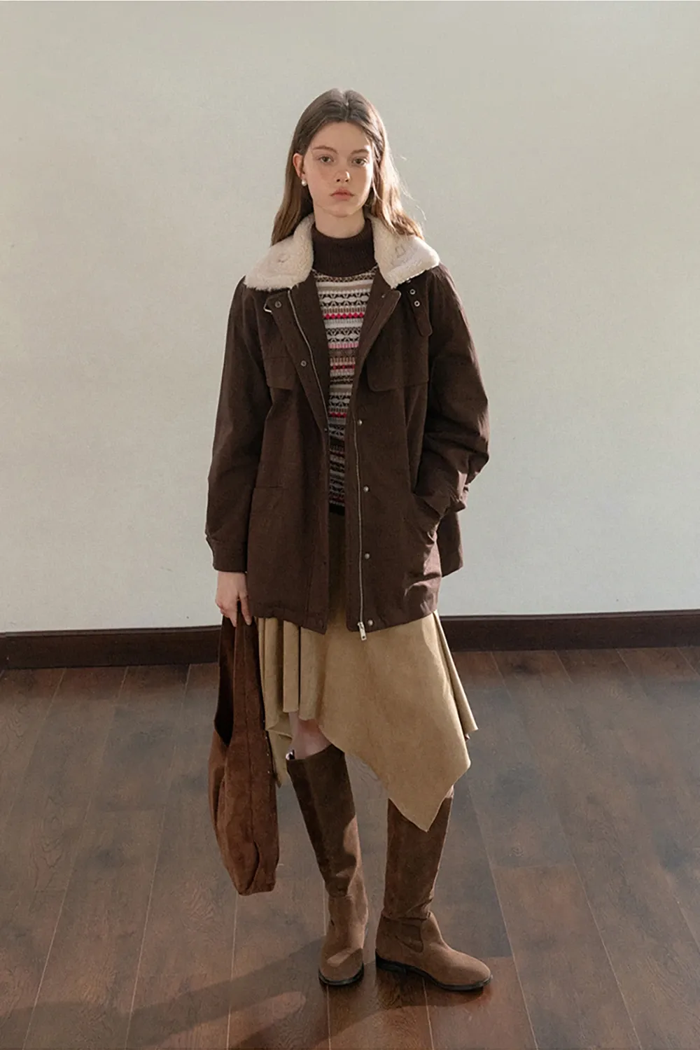 Knitted Turtleneck Top with Colorful Nordic Stripes