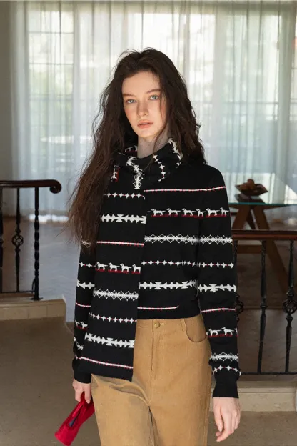 Christmas Knit Scarf With Reindeer Pattern