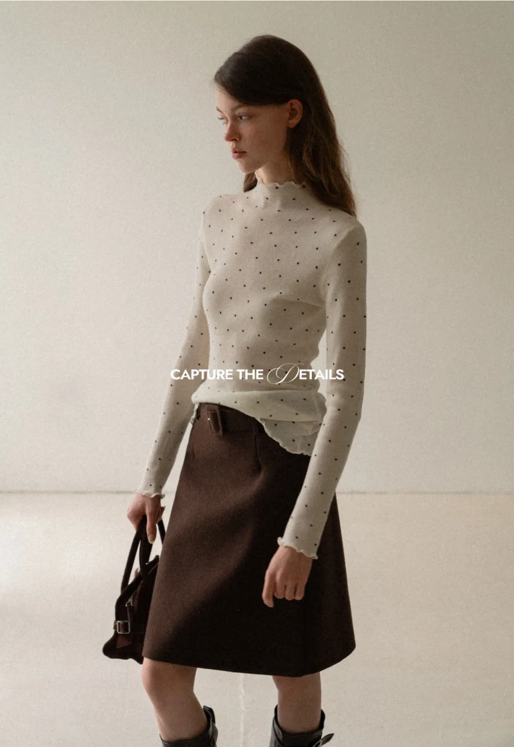 Wool Belted A-Line Mini Skirt in Charcoal