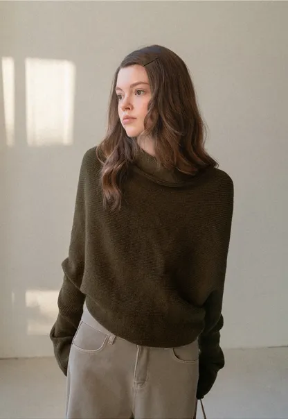 Modern Wrap Mock Neck Knit Top with Long Sleeves