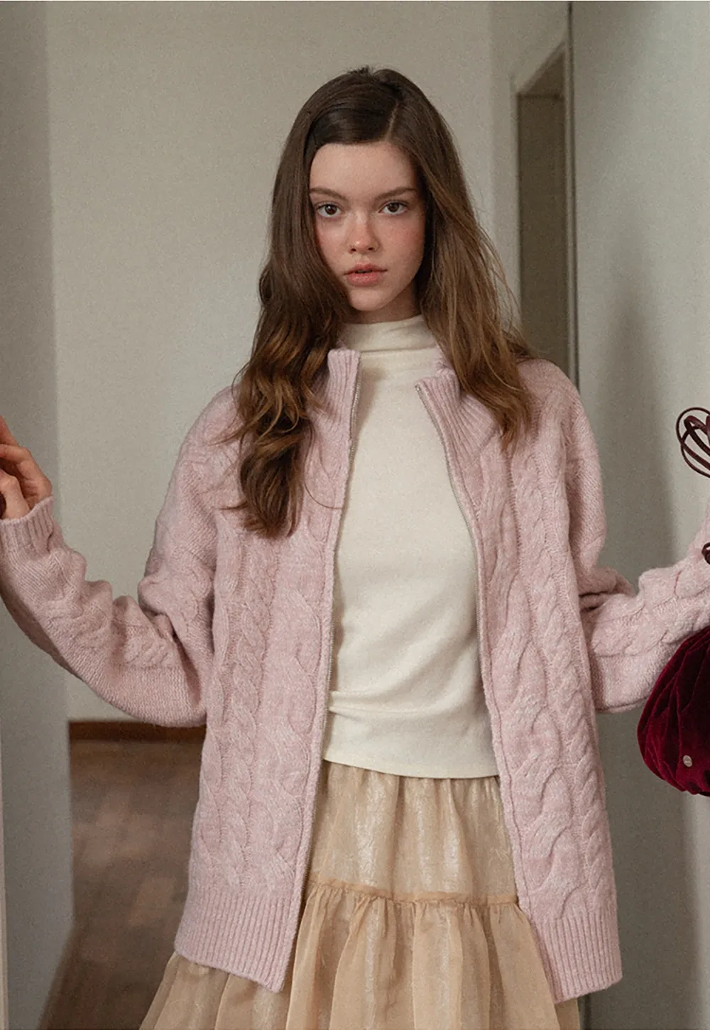 Soft Turtleneck Top with Ruffled Sleeve Cuffs