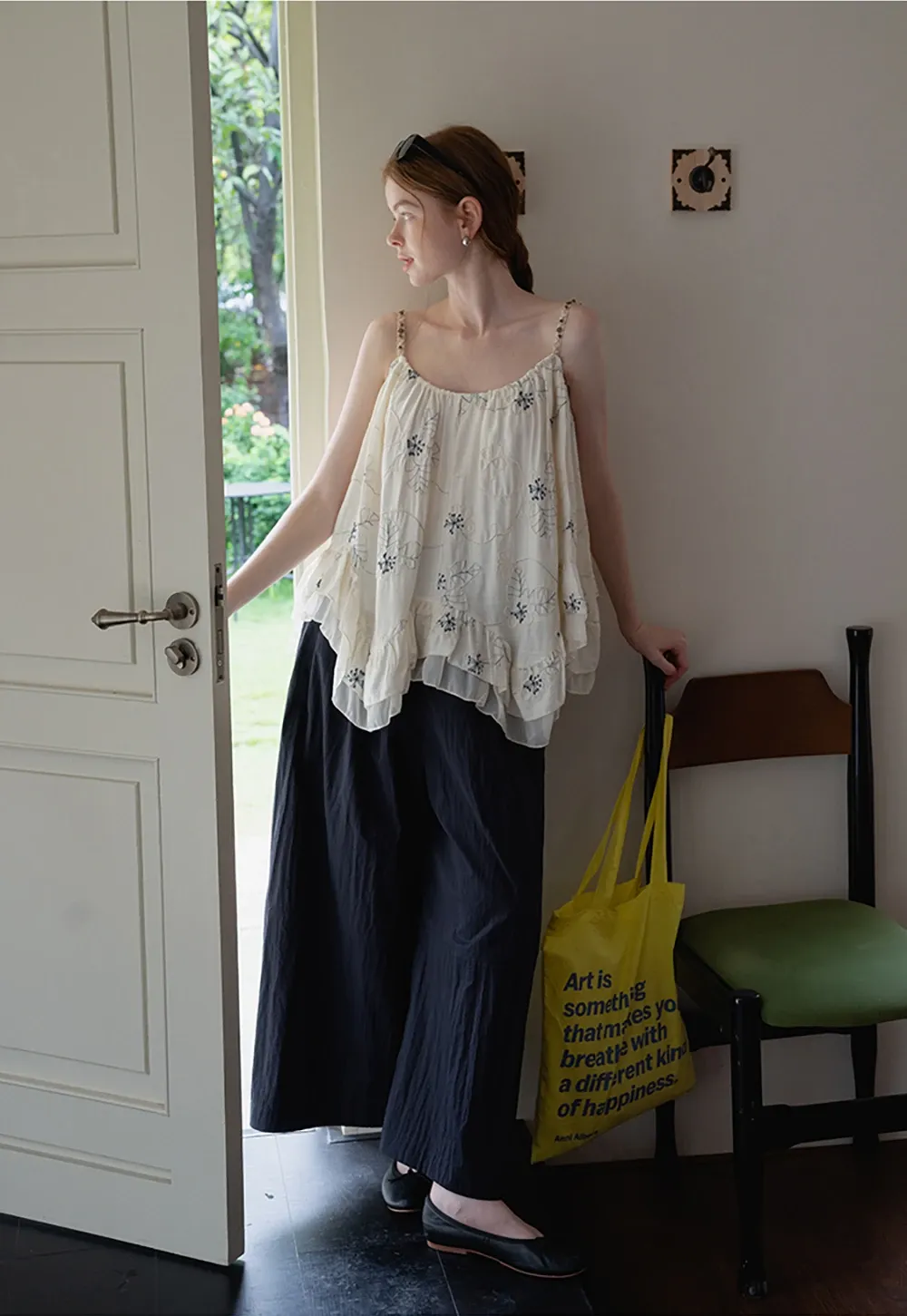 Women’s Floral-Embroidered Ruffle Cami Top