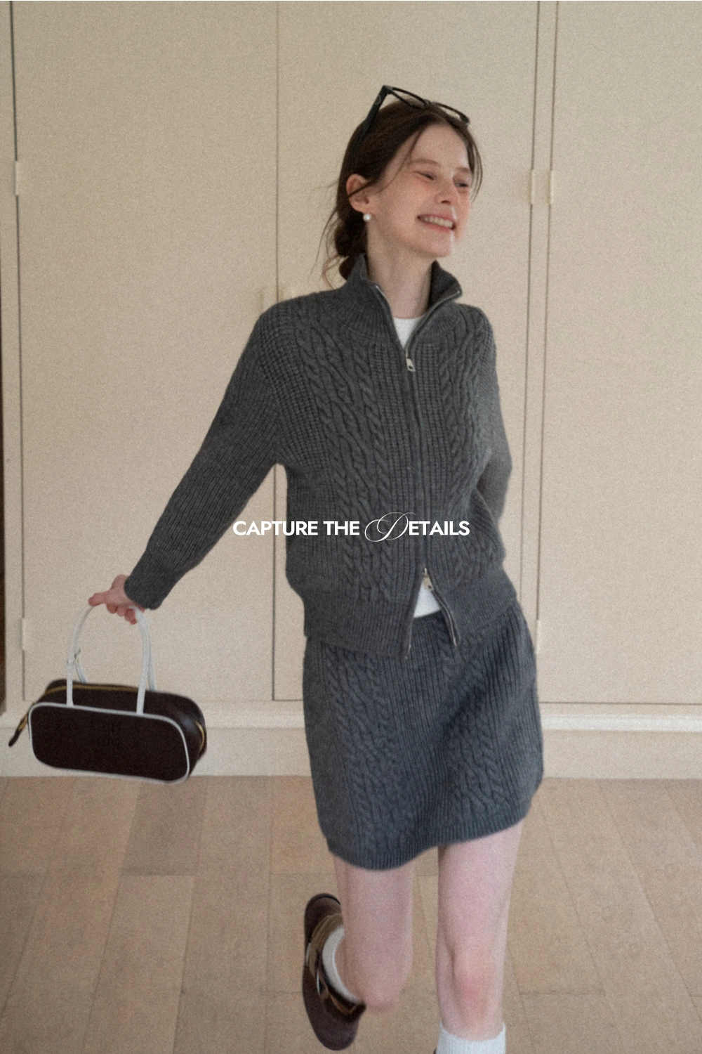 Cable Knit Zip-Up Sweater and Skirt Set