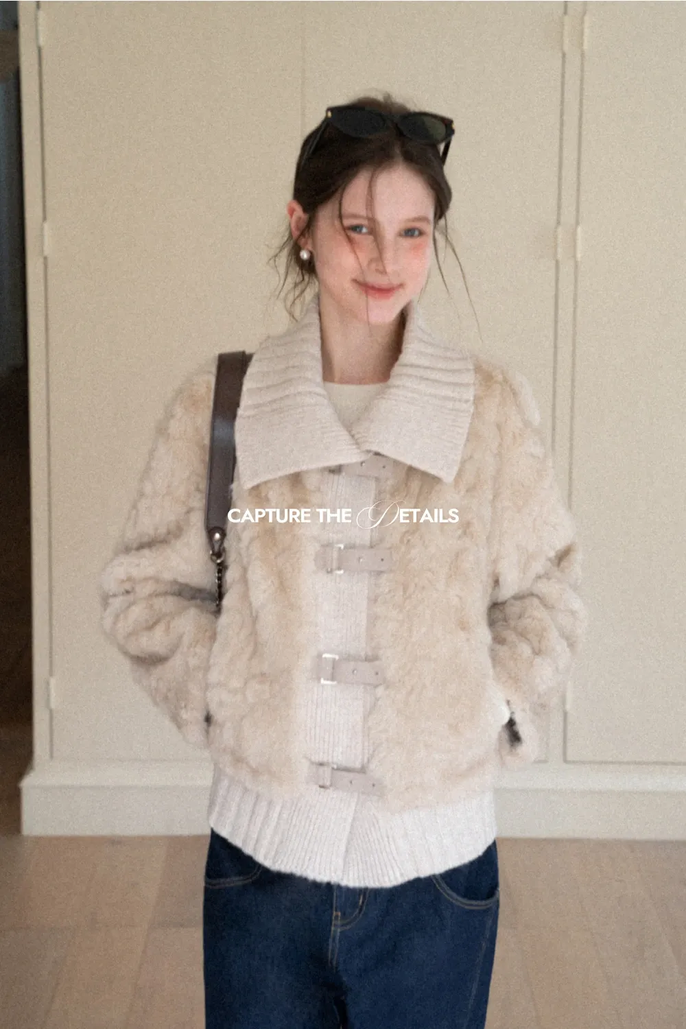 Collar Knit Patchwork Faux Shearling Coat