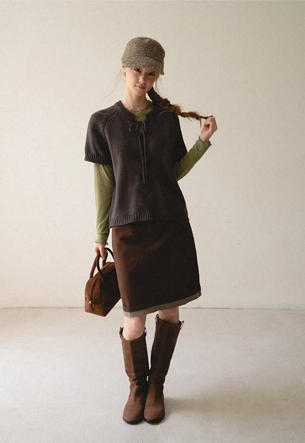 Rolled Hem Denim A-Line Skirt