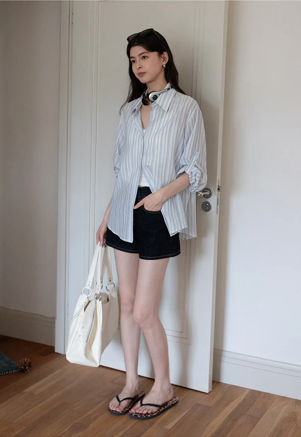 Breathable Cotton Striped Long Sleeve Shirt for Women