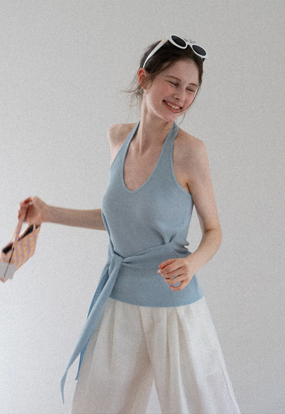 Knit Halter Top with Waist Tie
