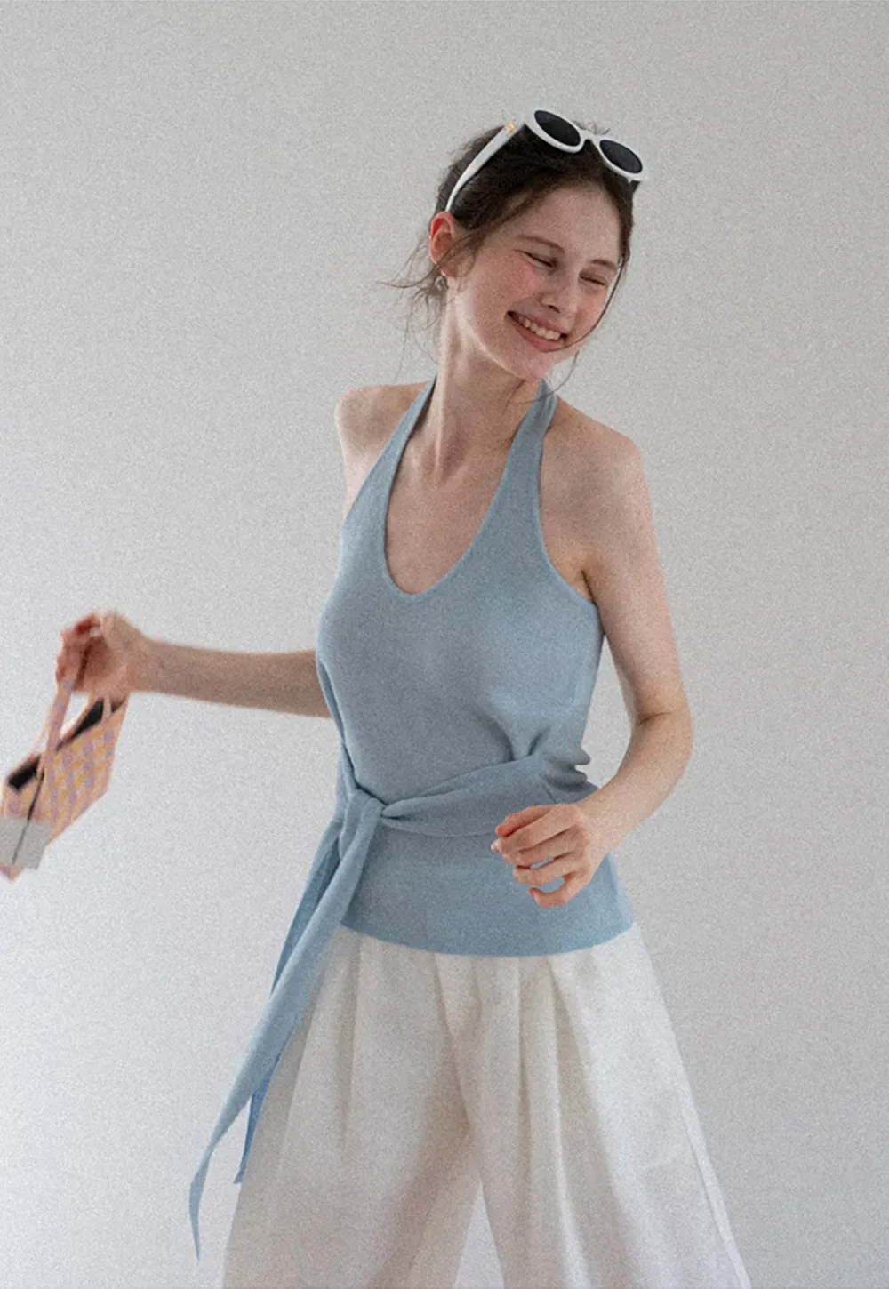 Knit Halter Top with Waist Tie