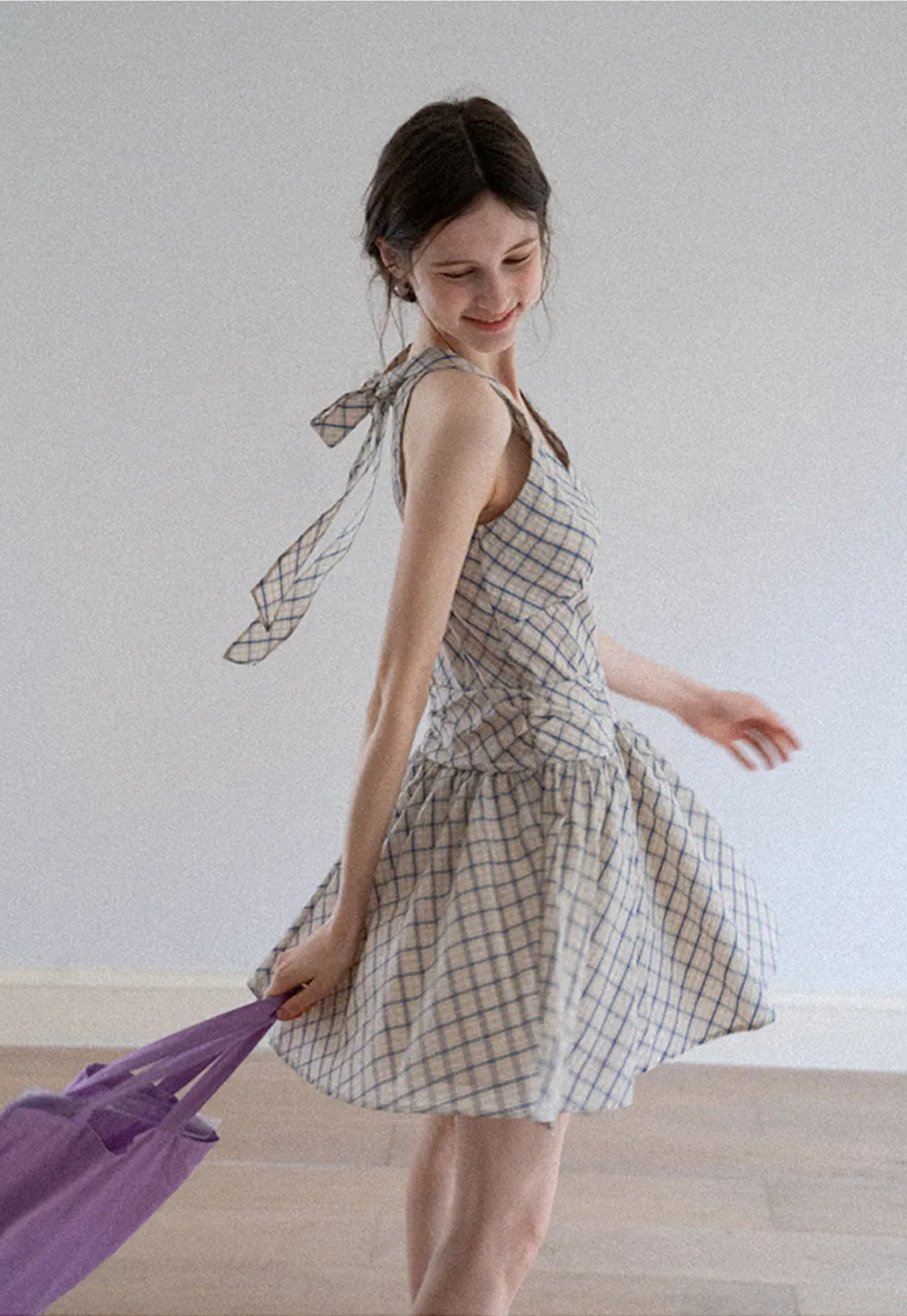 Plaid Sleeveless Mini Dress with Tie Back