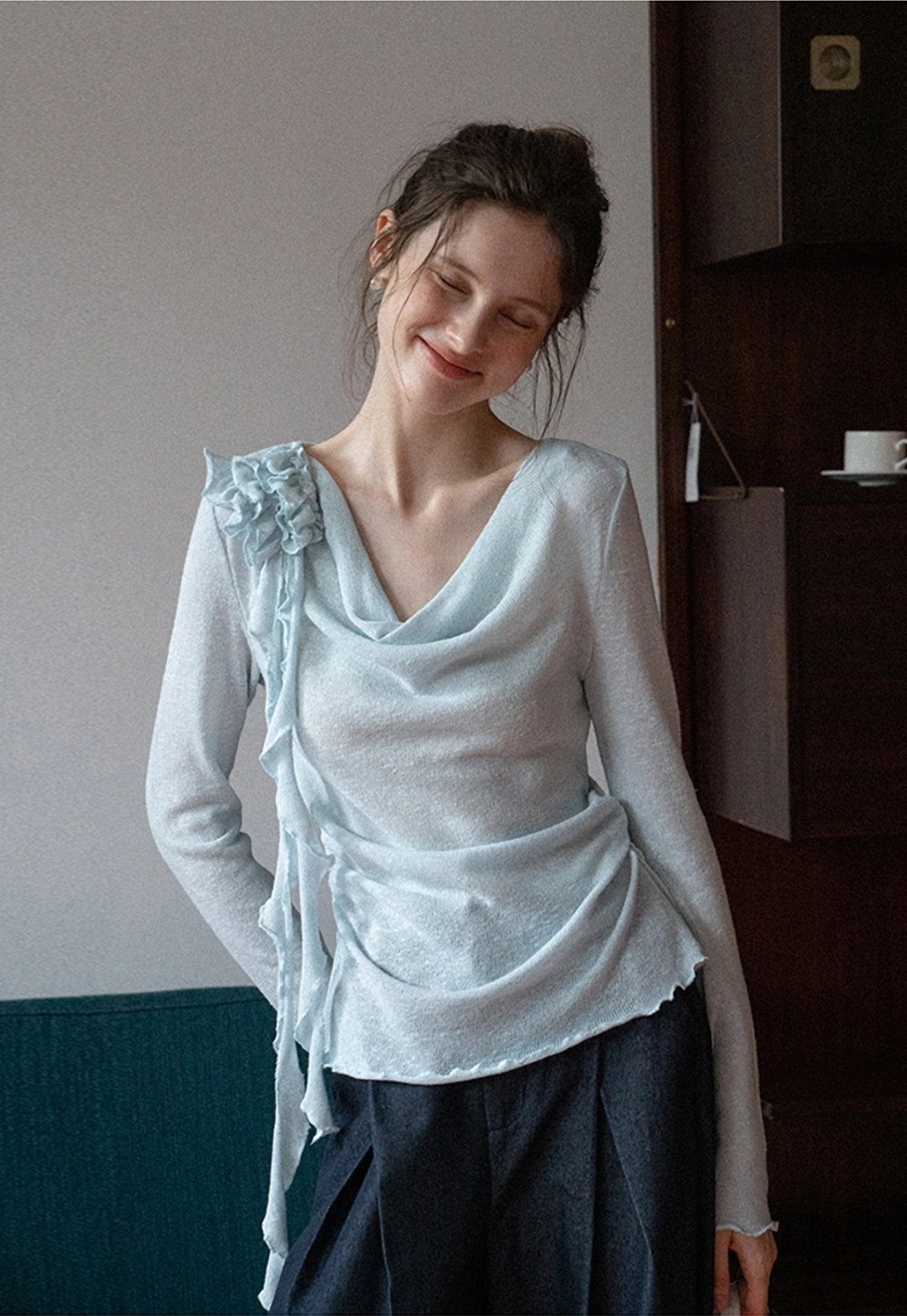 Women's High Waist Pleated Wide Leg Trousers