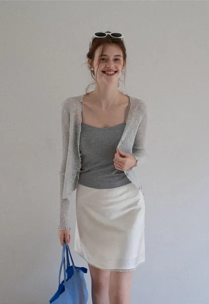 Women A-Line Mini Skirt With Lace Hem