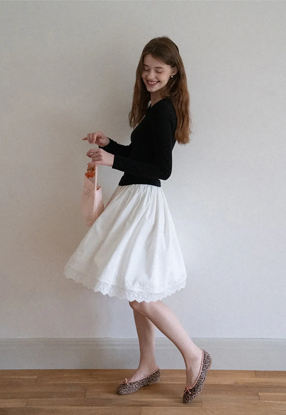 Women's High Waist A-Line Lace Hem Midi Skirt