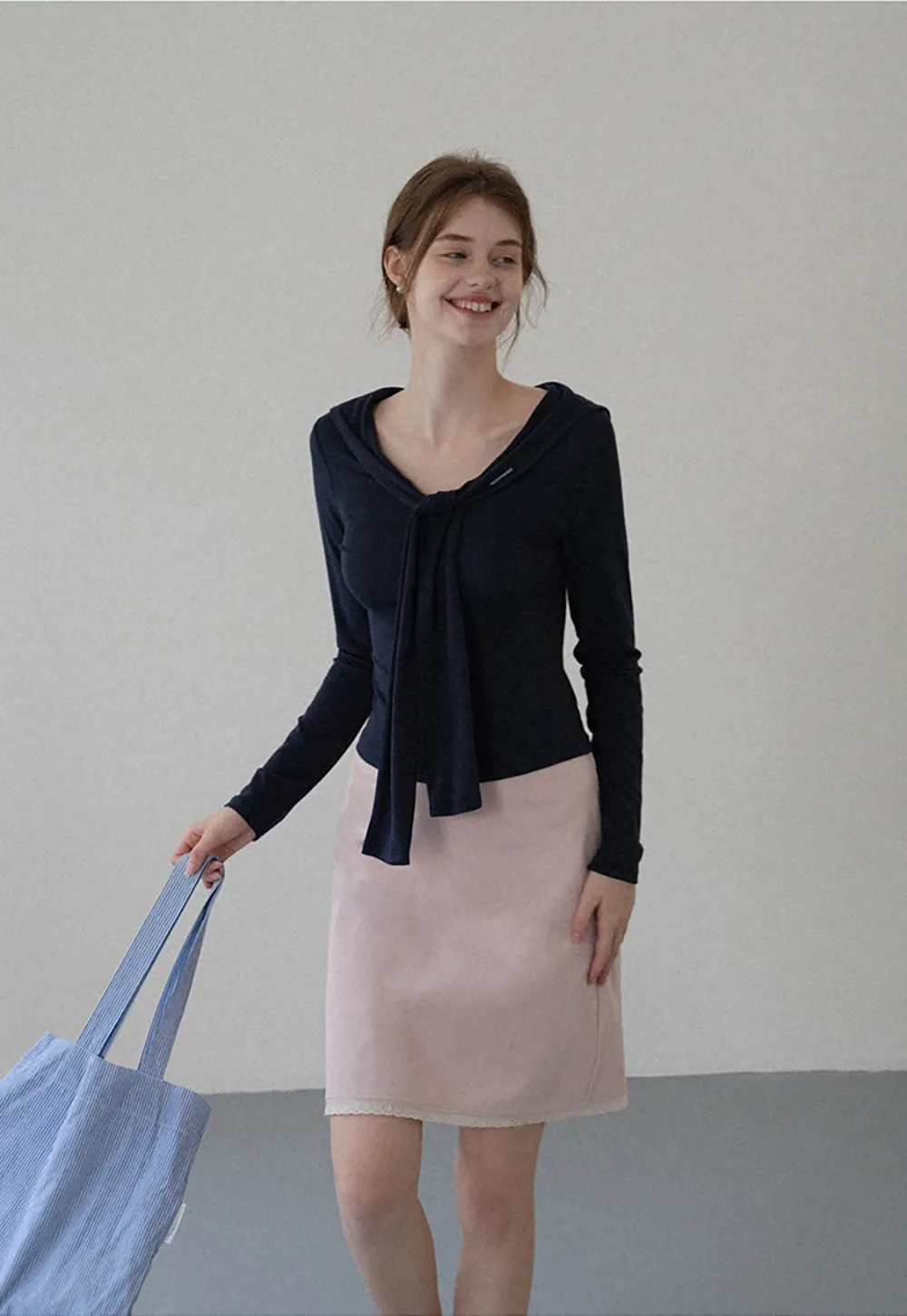 Off-shoulder Tie-detail Long Sleeve Knit Top