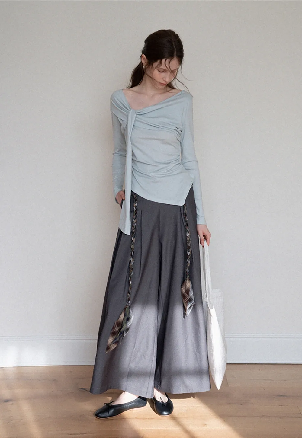 Women's Wide Leg Pleated Pants with Braided Ties