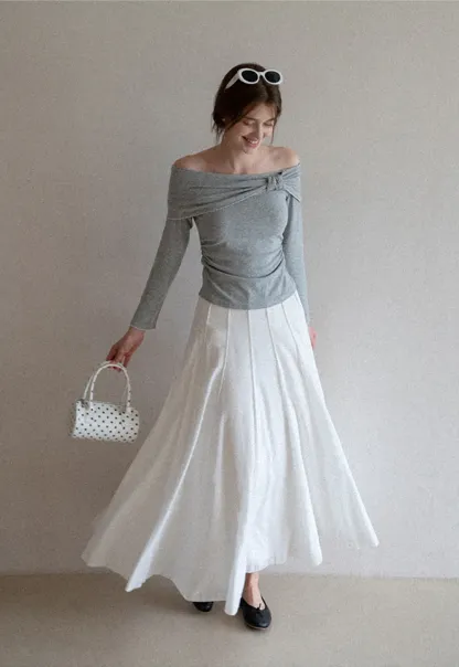 Women's High Waist Pleated Maxi Skirt