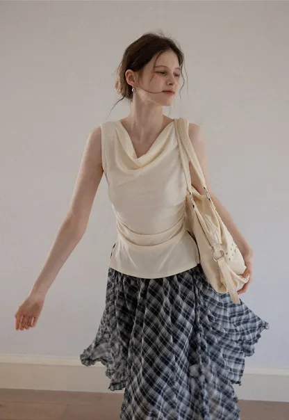 Women's Drape Back Sleeveless Ruched Tank Top