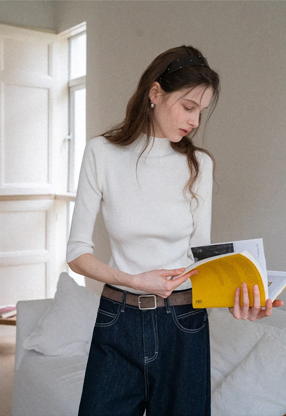 Women's Half Sleeve Mock Neck Knit Top