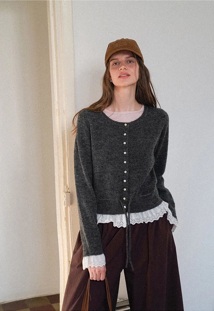 Lace-Trim Cardigan Sweater