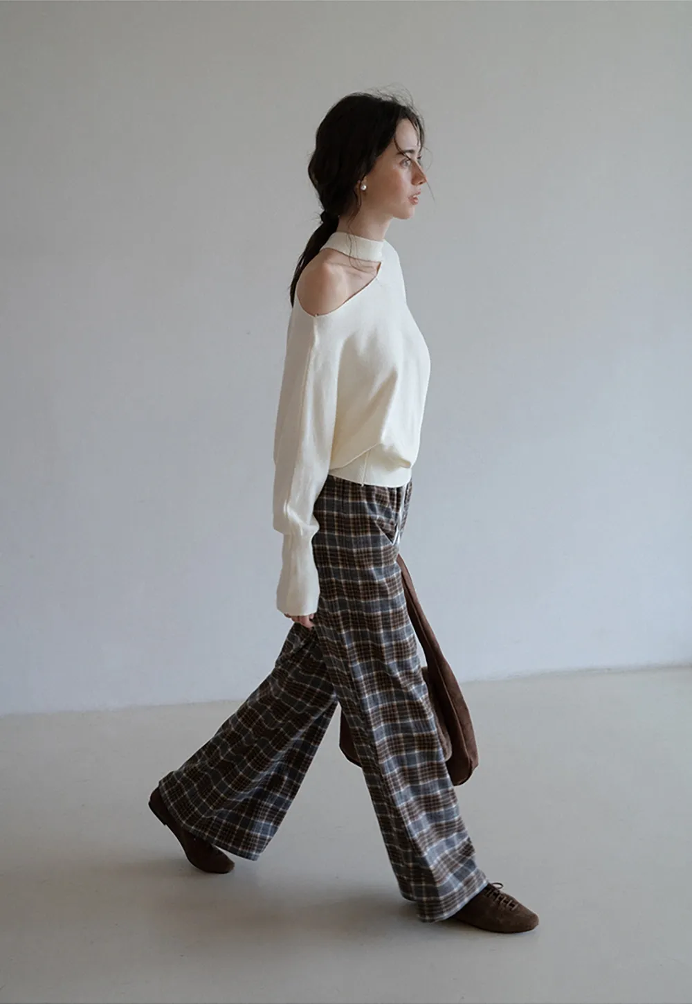 Womens Plaid Wide Leg Drawstring Pants