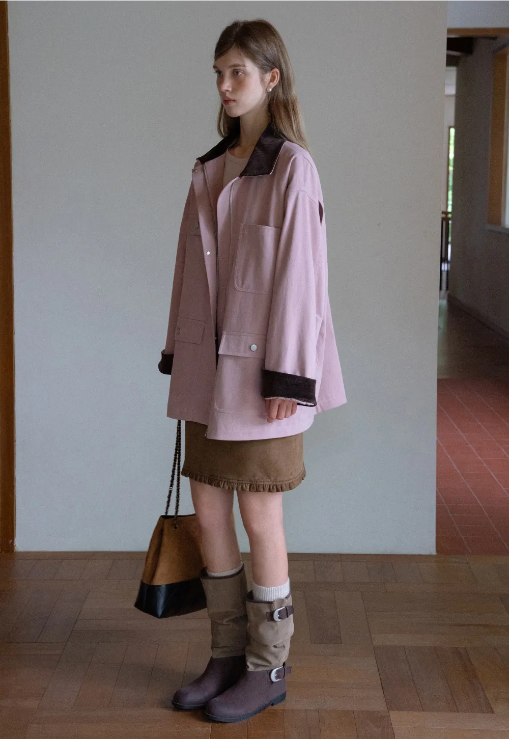 Contrast Collar Pocket Jacket