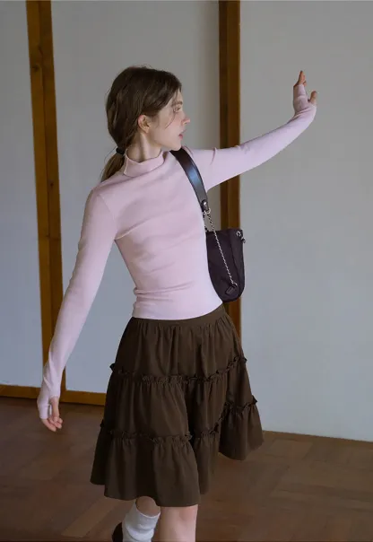 Casual Flared Midi Skirt with Layered Ruffle Detail