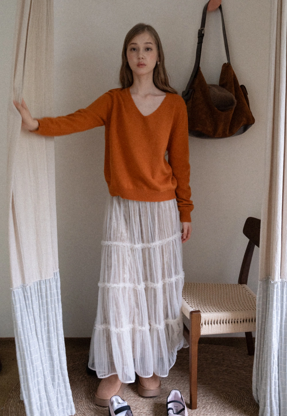 Womens Soft V Neck Knit Sweater