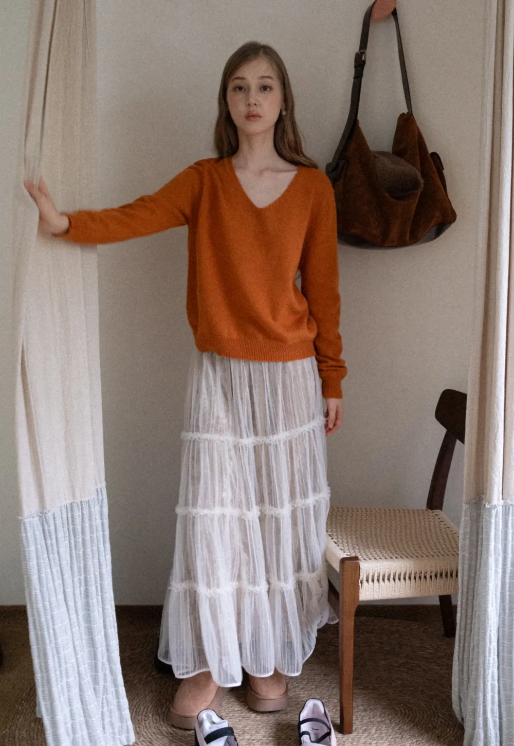 Womens Soft V Neck Knit Sweater