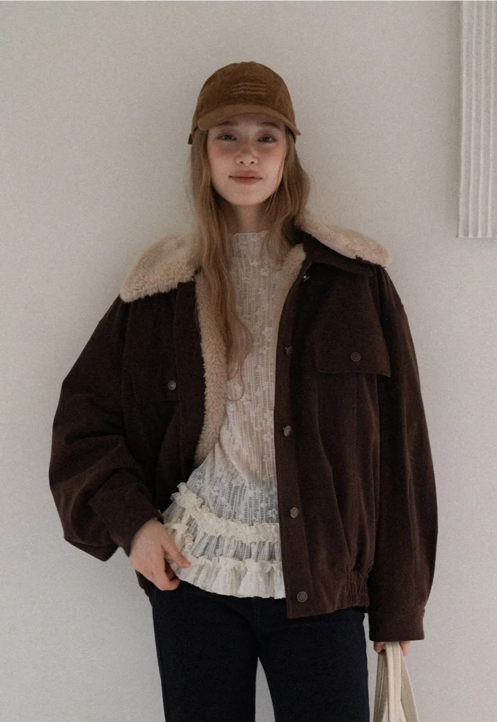 Women High Neck Long Sleeve Lace Top with Layered Ruffle Hem