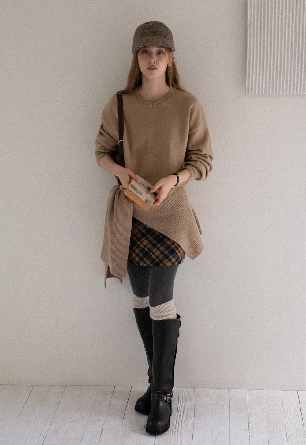 Women Faux Layered Sweater with Scarf Collar