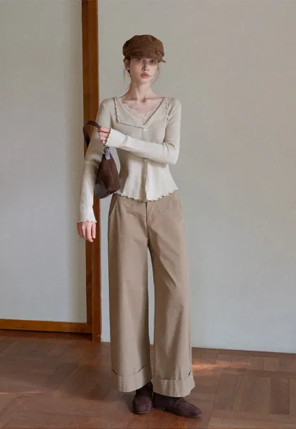 Lace Trim Ribbed Knit Top