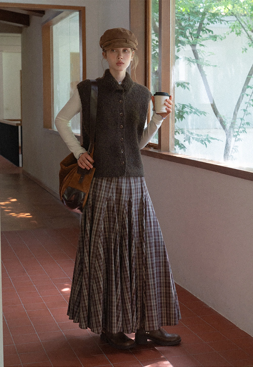 Vintage Plaid High Waist Maxi Skirt