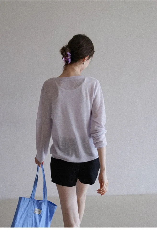 Women’s Sheer V-Neck Long-Sleeve Pullover