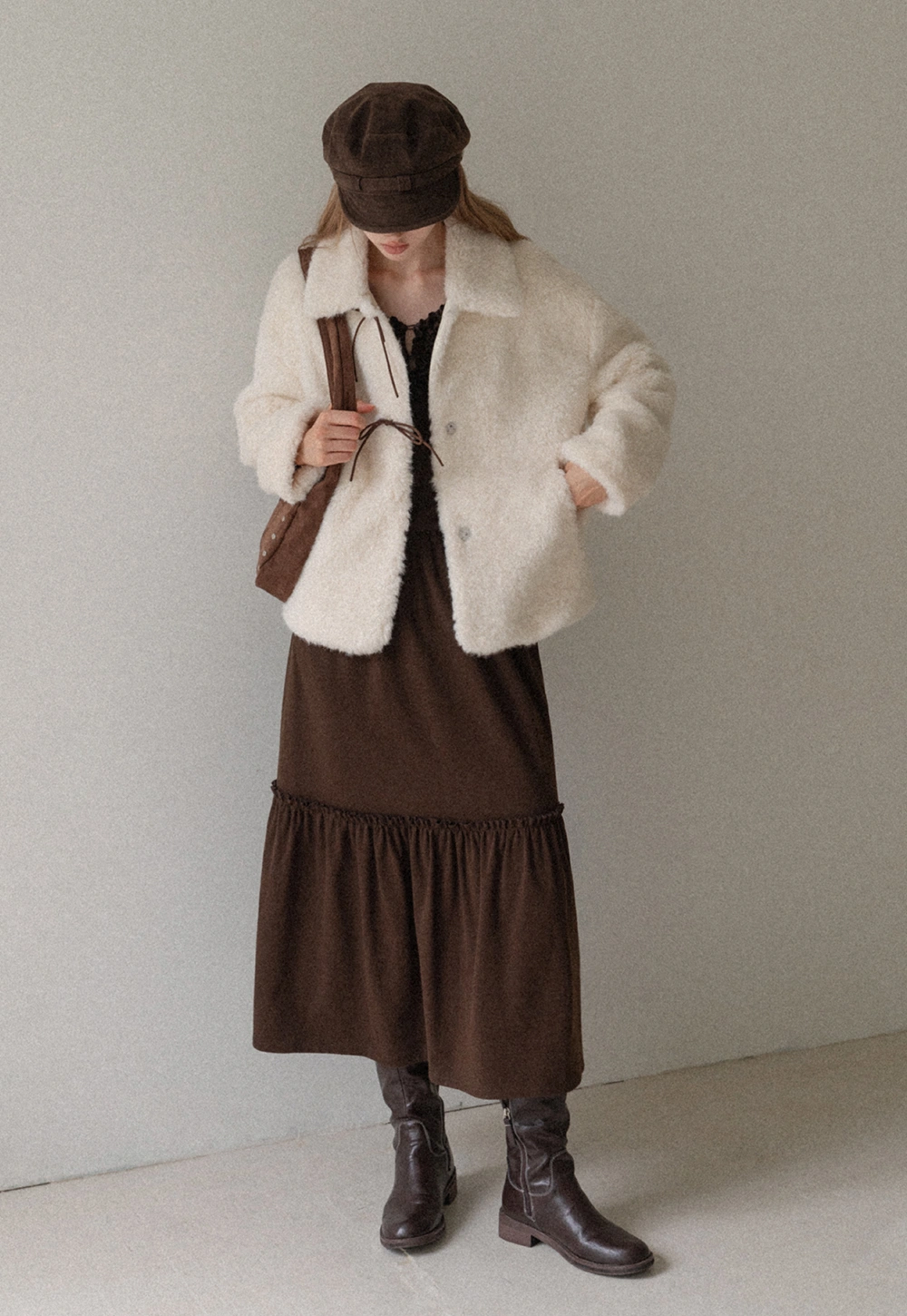 Women Long Sleeve Ruffle Neck Vintage Maxi Dress