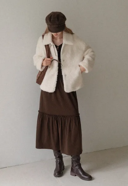 Women Long Sleeve Ruffle Neck Vintage Maxi Dress