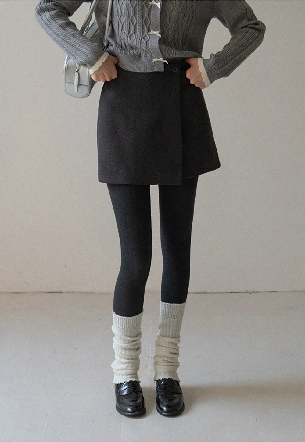 Faux Two Piece Wool Blend Mini Skirt