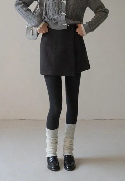 Faux Two Piece Wool Blend Mini Skirt