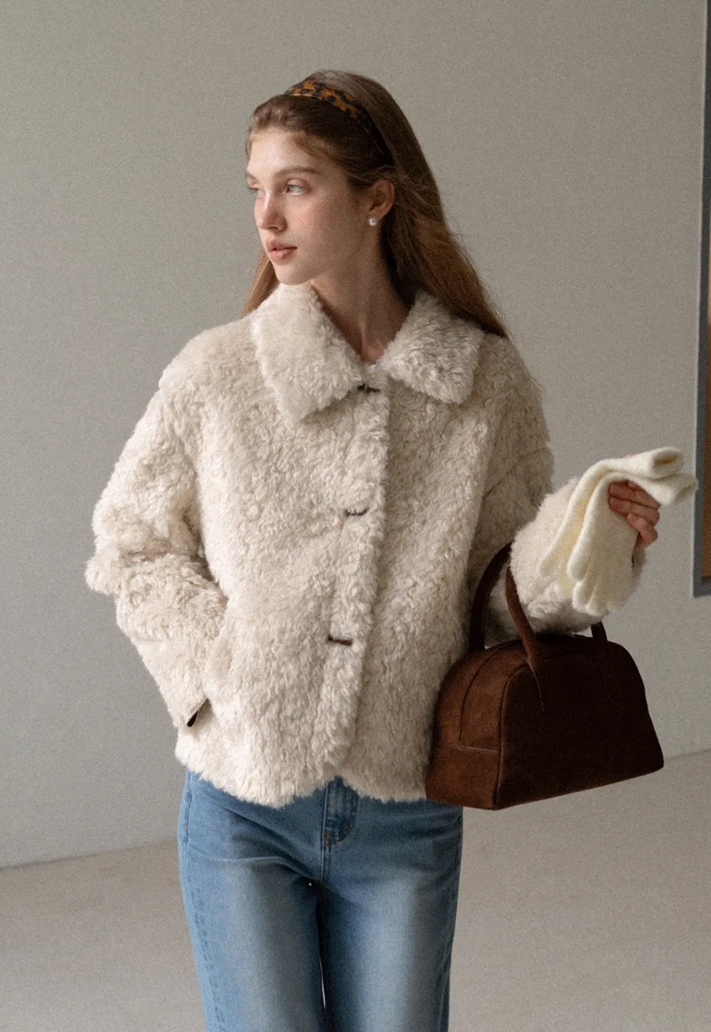Women Faux Shearling Jacket Short Teddy Coat Winter