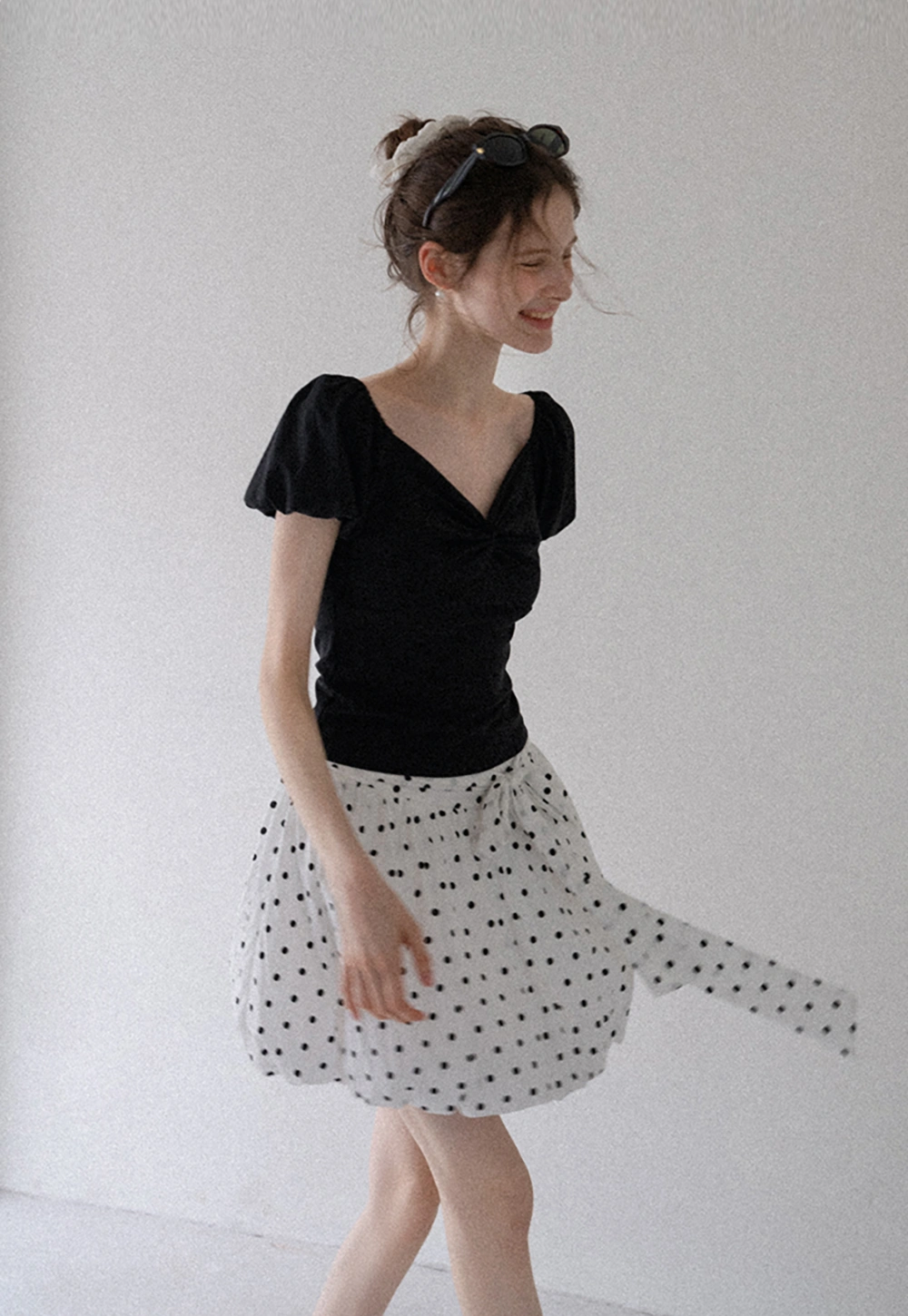 Sweetheart Twist Puff-Sleeve Knit Top