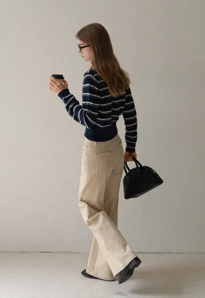 Women High Waist Corduroy Pants Wide Leg Casual