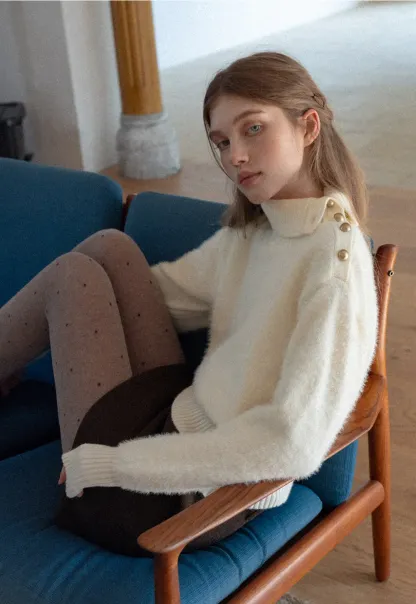 Button Shoulder Turtleneck Sweater