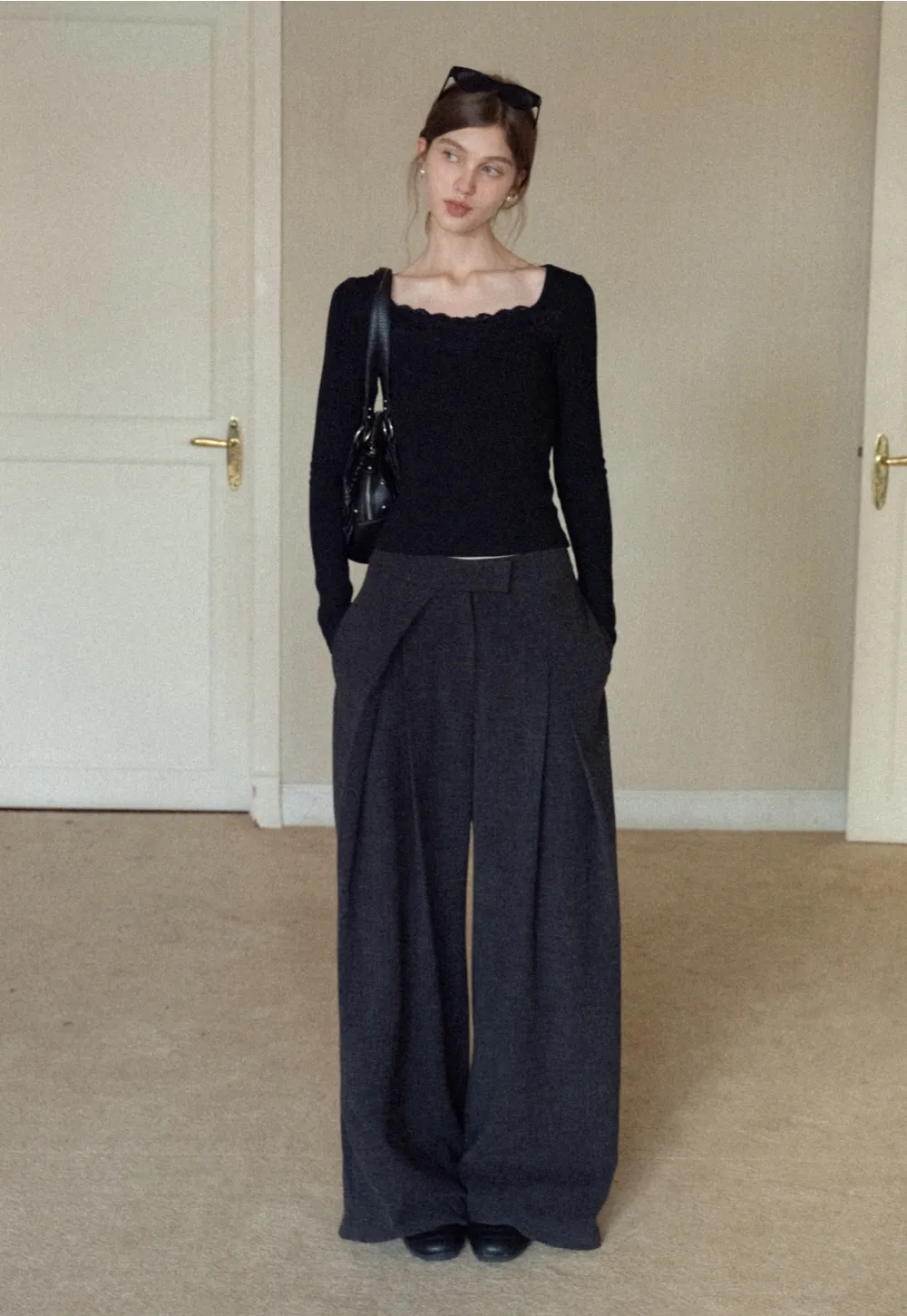 Women Square Neck Long Sleeve Tee